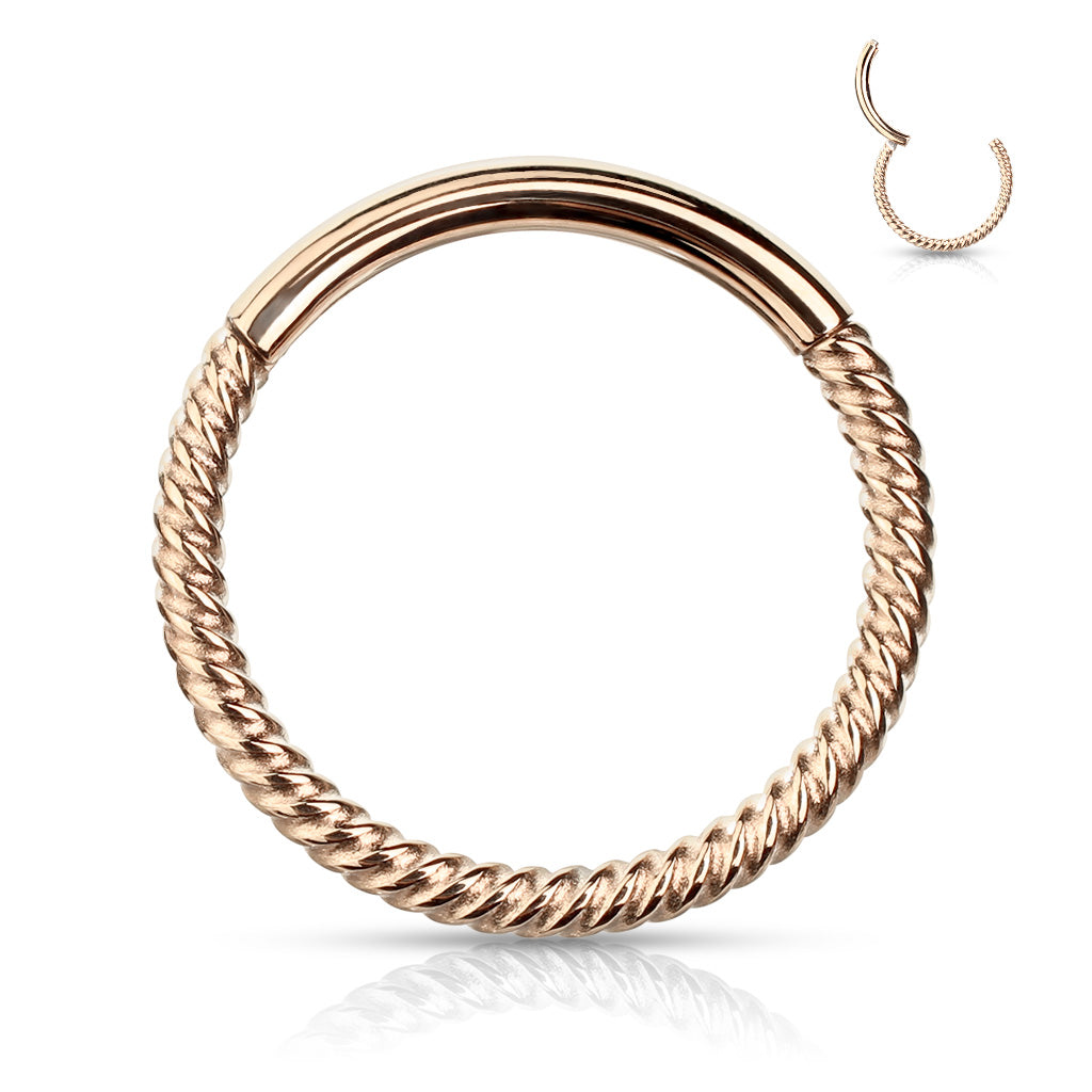 Rose Gold Braided Hinged Hoop - 18g - 8mm-10mm - High Quality Precision 316L Surgical Steel Hinged Segment Hoop Ring
