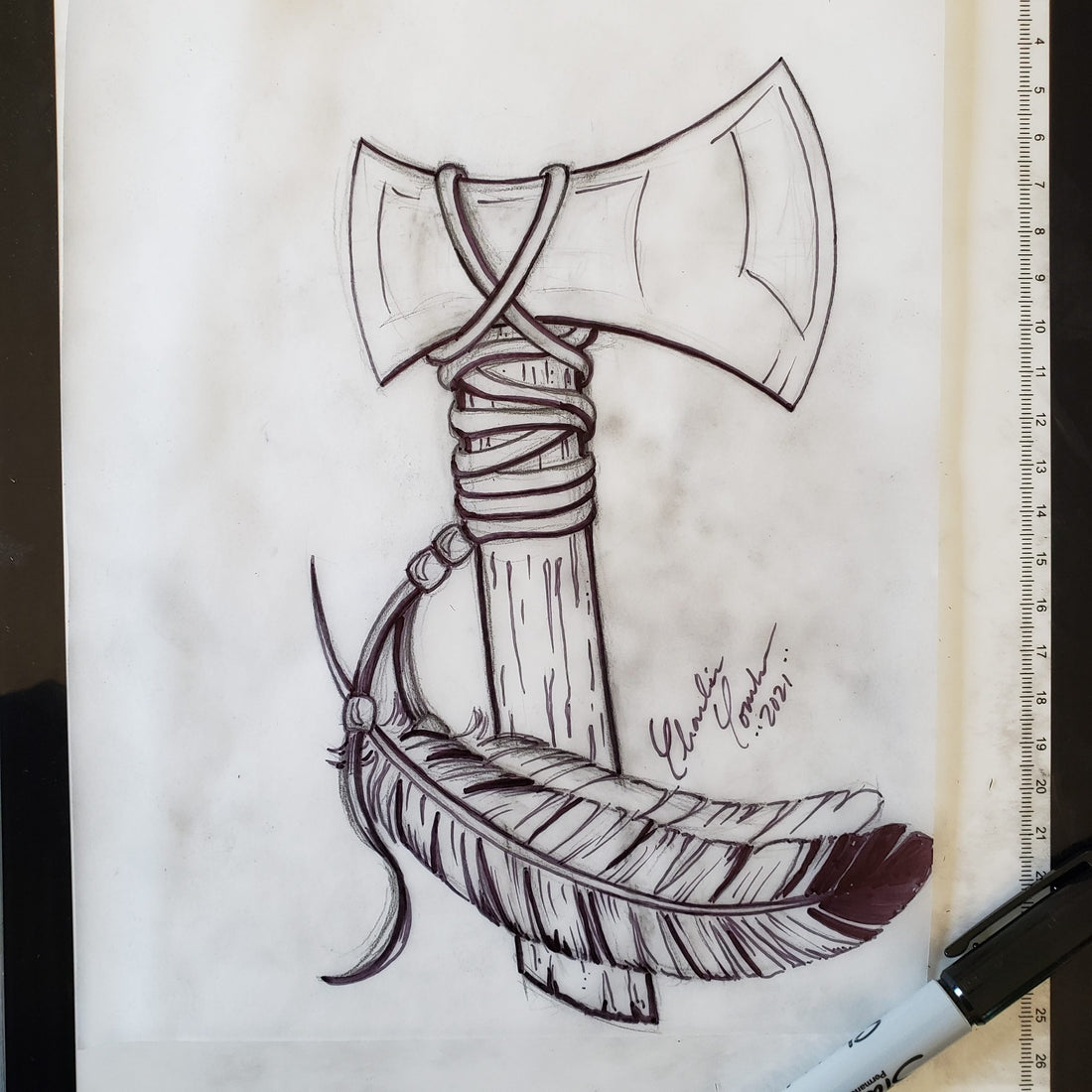 Timelapse Art Tomahawk Drawing For Upcoming Tattoo