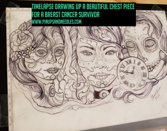 Timelapse Drawing Up A Beautiful Chest Piece For A Breast Cancer Survivor With Baby Handz Presented By Pinups And Needles