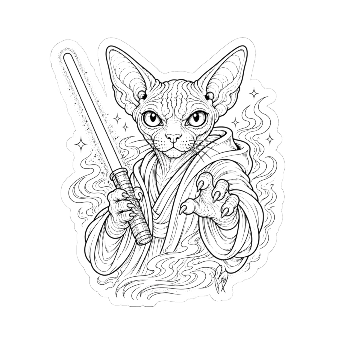 Galactic Sphynx Sticker | Sci-Fi Cat Vinyl Decal | Fantasy Tattoo Art | Nerdy Cat Sticker | Alternative Art by Baby Handz