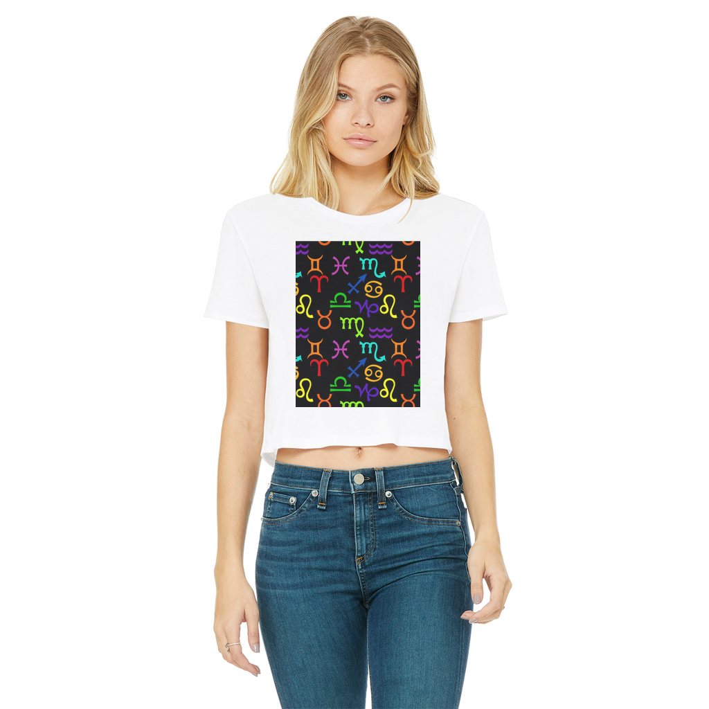 Colorful Zodiac Classic Women's Cropped Raw Edge T-Shirt