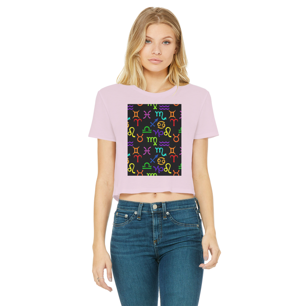 Colorful Zodiac Classic Women's Cropped Raw Edge T-Shirt