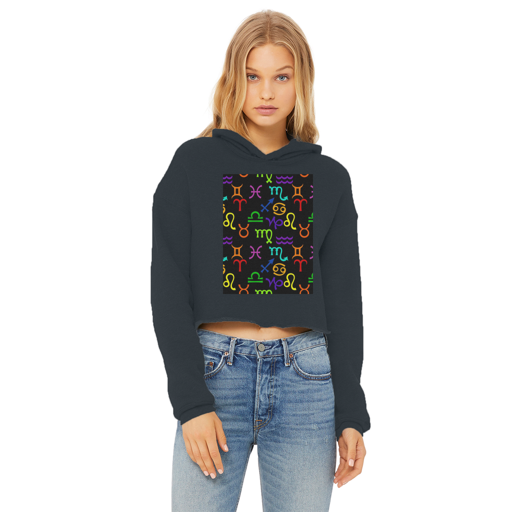 Colorful Zodiac Ladies Cropped Raw Edge Hoodie