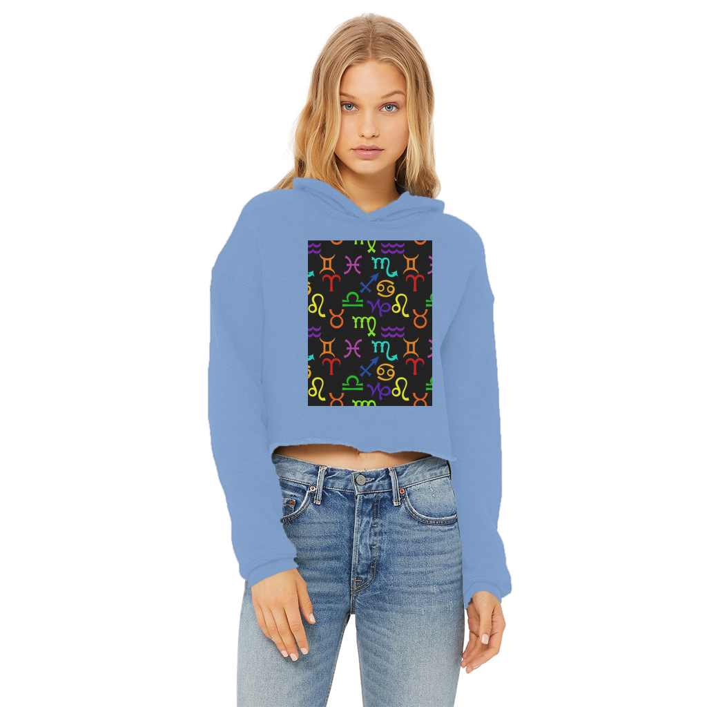 Colorful Zodiac Ladies Cropped Raw Edge Hoodie