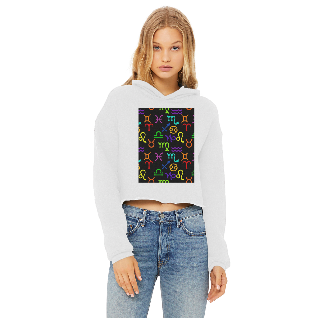 Colorful Zodiac Ladies Cropped Raw Edge Hoodie