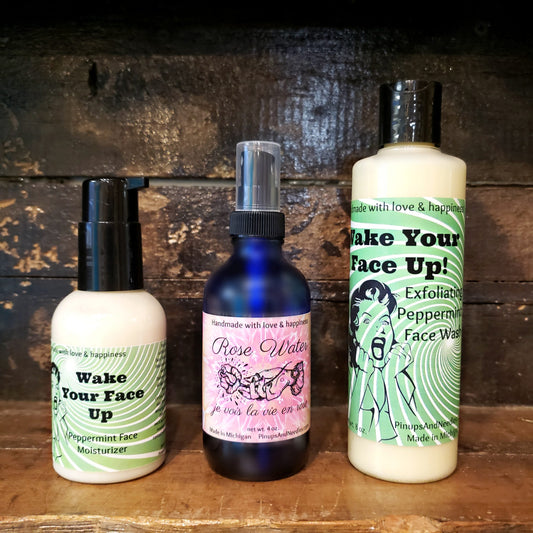 Peppermint Face Love - Exfoliating Peppermint Face Wash, Peppermint Face Moisturizer and Rose Water