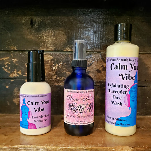 Lavender Face Love - Exfoliating Lavender Face Wash, Lavender Face Moisturizer and Rose Water