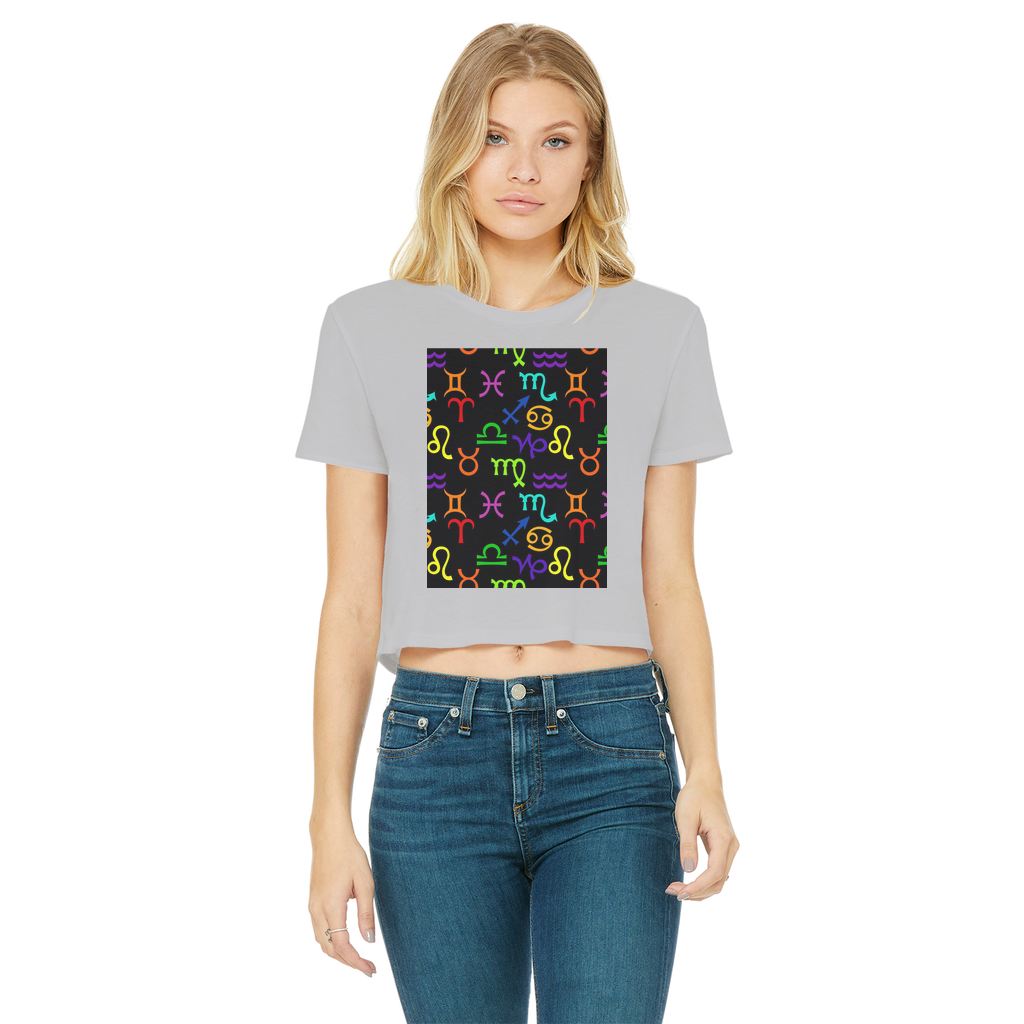 Colorful Zodiac Classic Women's Cropped Raw Edge T-Shirt