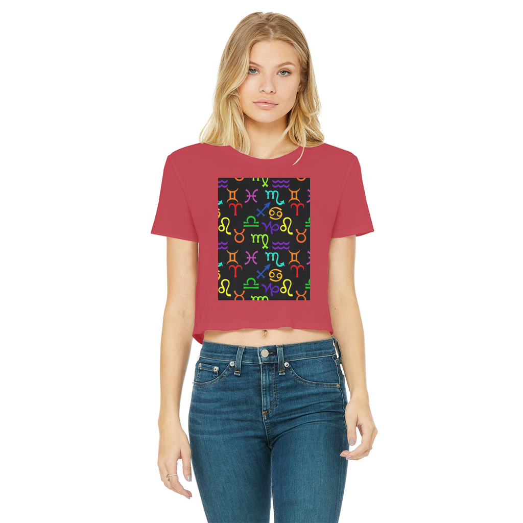 Colorful Zodiac Classic Women's Cropped Raw Edge T-Shirt