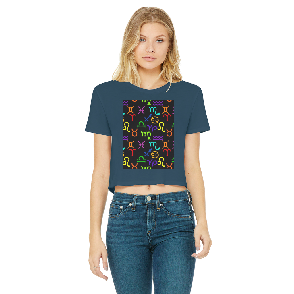 Colorful Zodiac Classic Women's Cropped Raw Edge T-Shirt