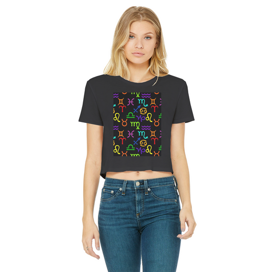 Colorful Zodiac Classic Women's Cropped Raw Edge T-Shirt