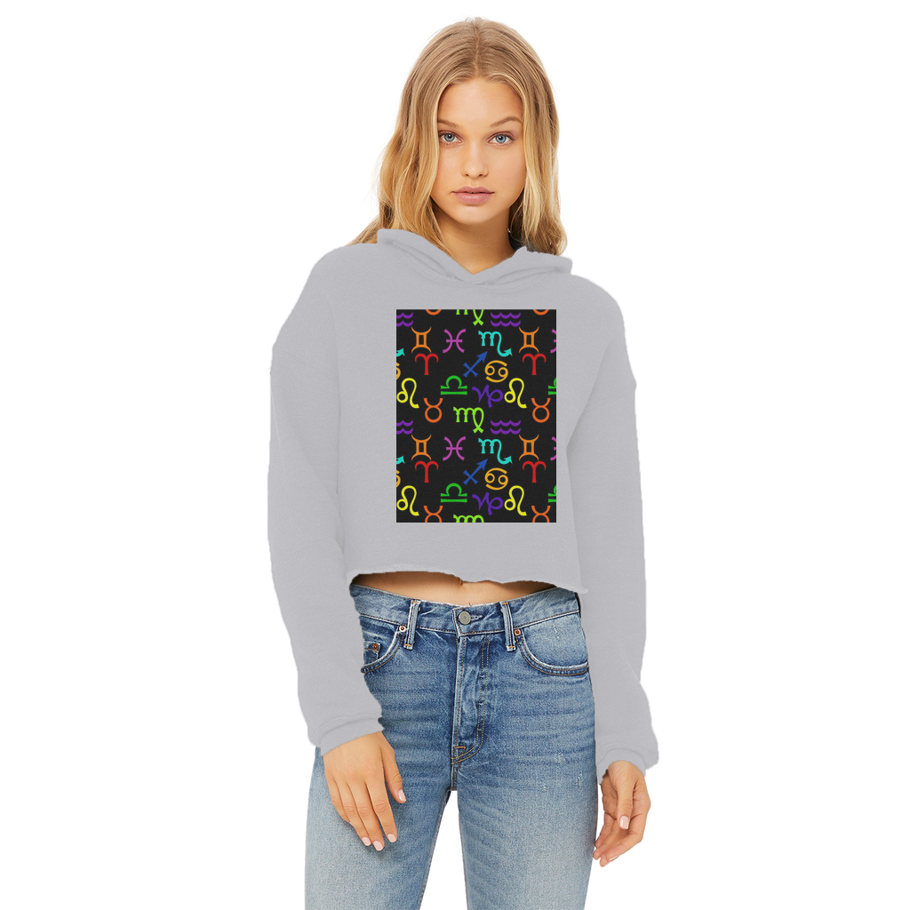 Colorful Zodiac Ladies Cropped Raw Edge Hoodie