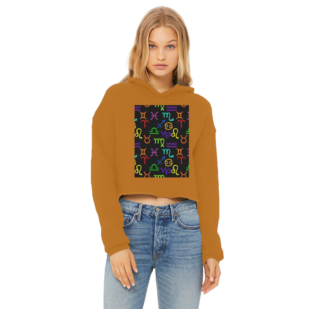 Colorful Zodiac Ladies Cropped Raw Edge Hoodie