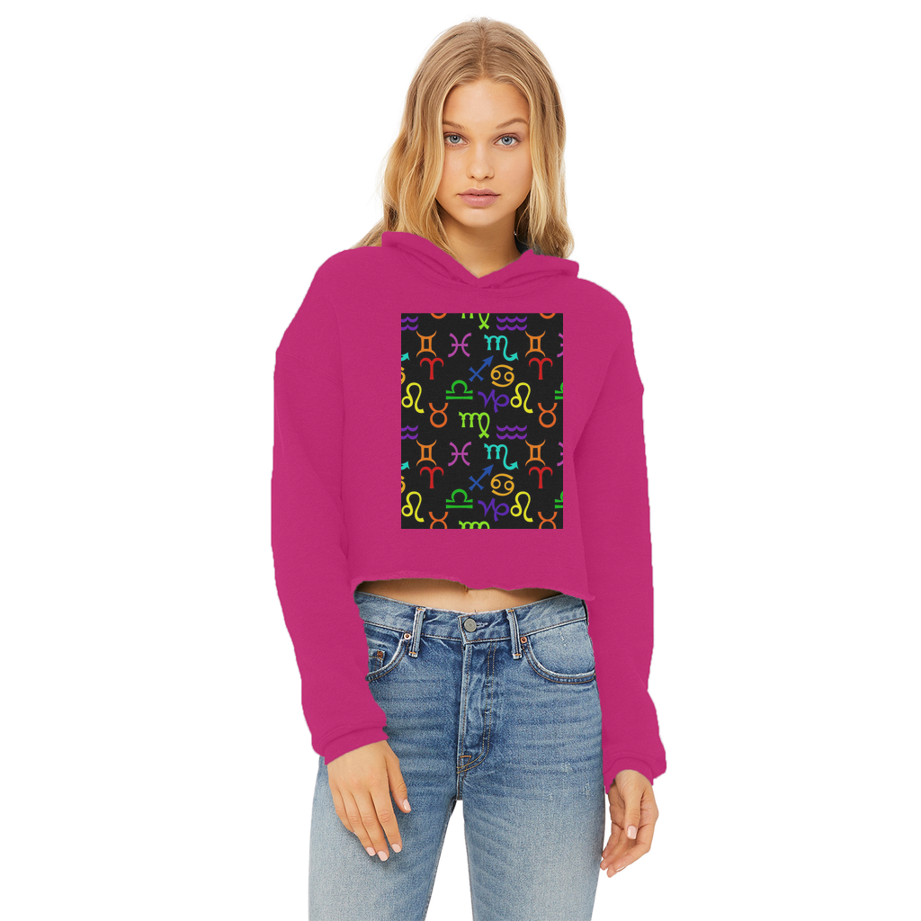 Colorful Zodiac Ladies Cropped Raw Edge Hoodie