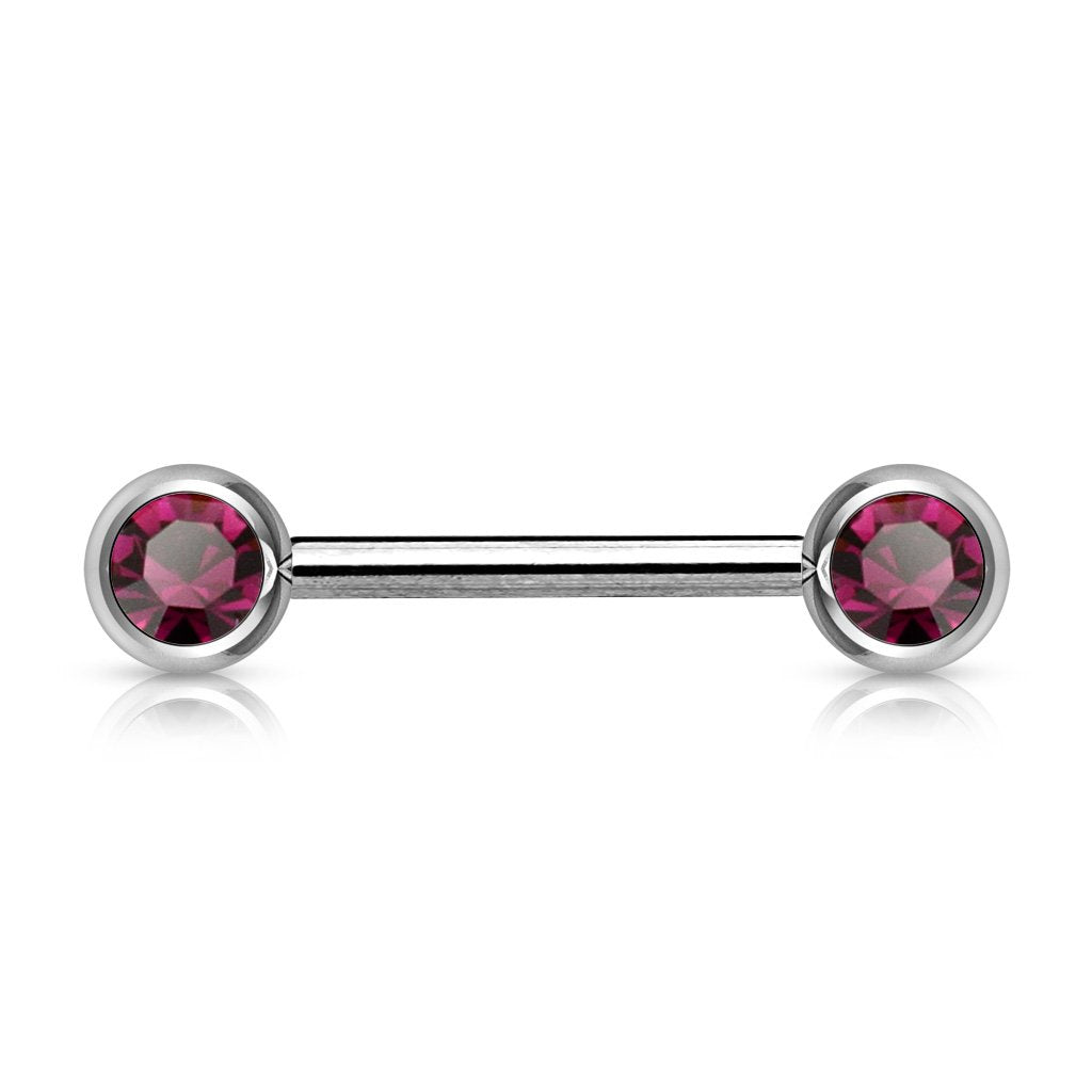 Double Front Facing Gem 316L Surgical Steel Barbell/Nipple Bar 14g - 14mm