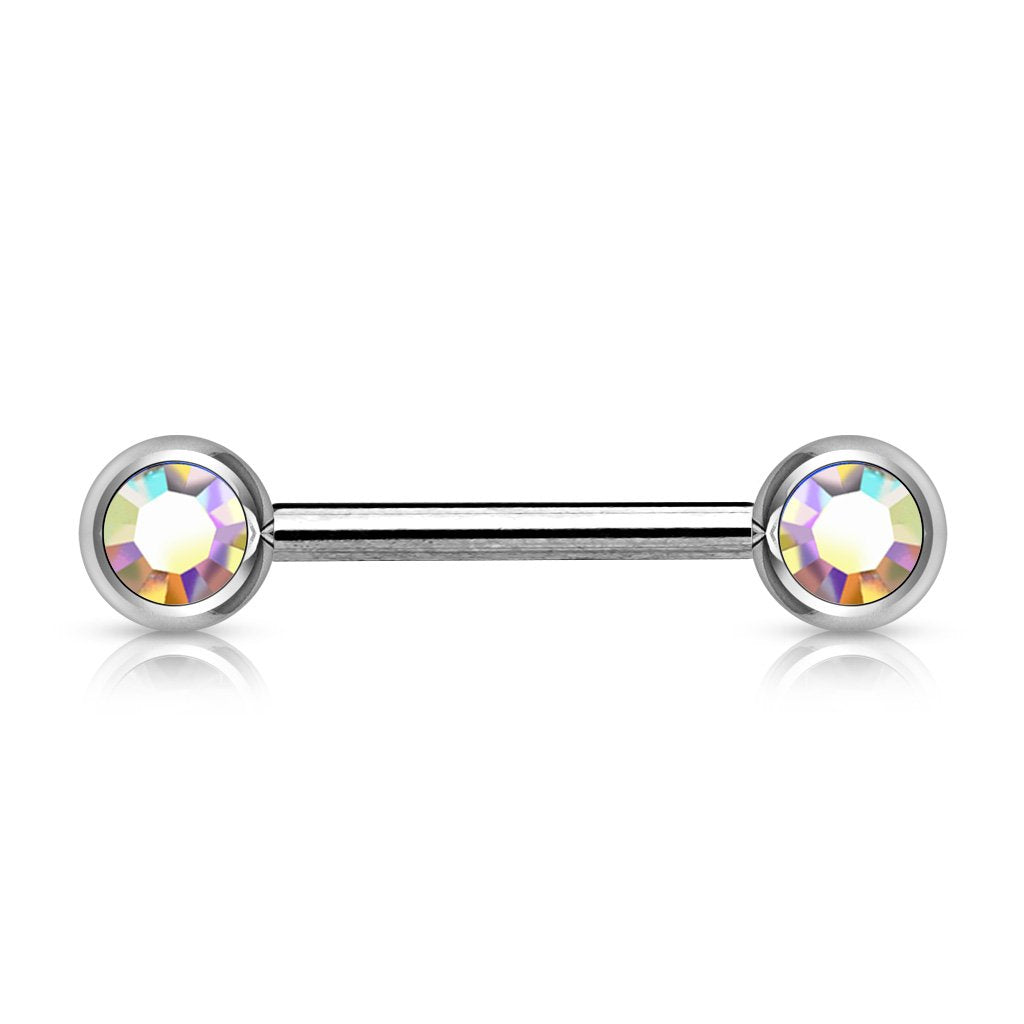 Double Front Facing Gem 316L Surgical Steel Barbell/Nipple Bar 14g - 14mm