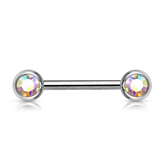 Double Front Facing Gem 316L Surgical Steel Barbell/Nipple Bar 14g - 16mm