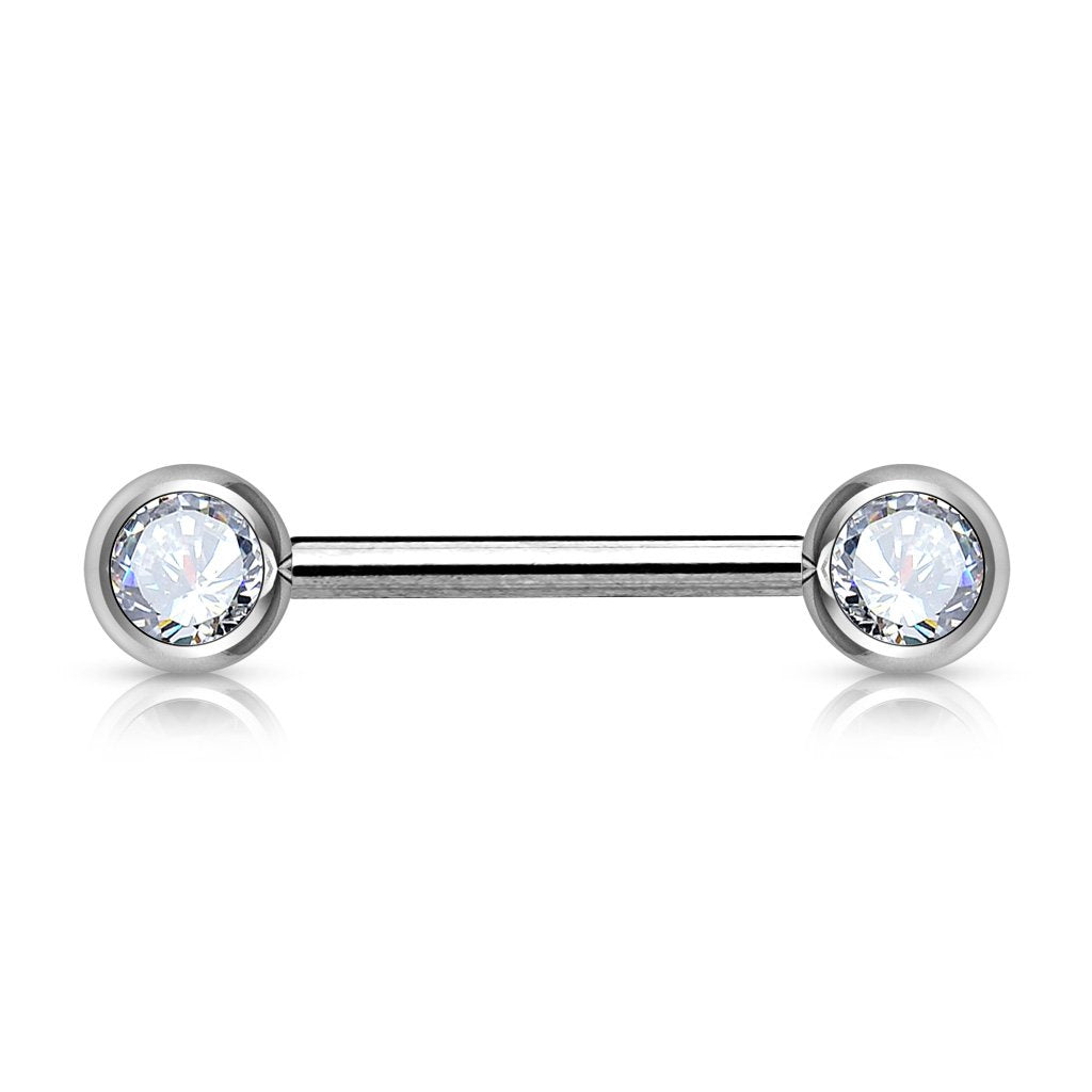 Double Front Facing Gem 316L Surgical Steel Barbell/Nipple Bar 14g - 16mm