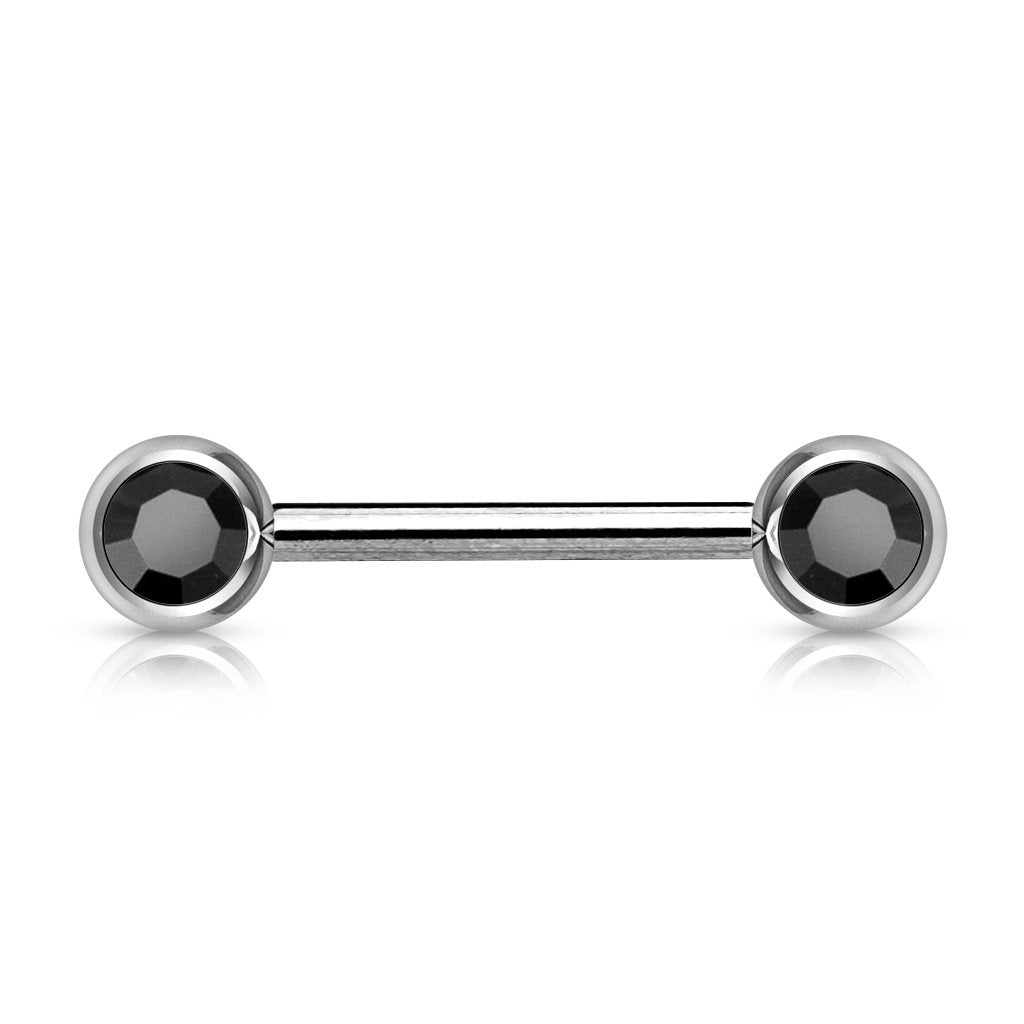 Double Front Facing Gem 316L Surgical Steel Barbell/Nipple Bar 14g - 14mm