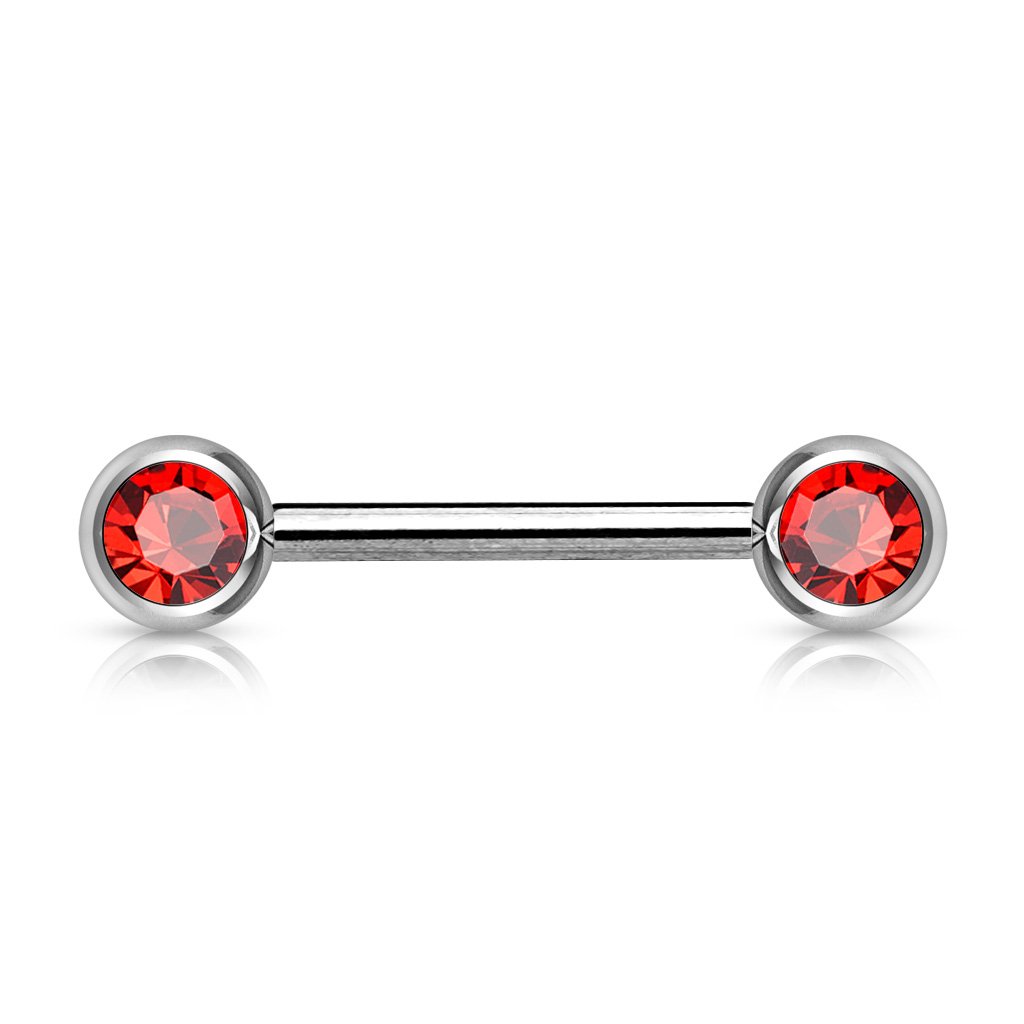 Double Front Facing Gem 316L Surgical Steel Barbell/Nipple Bar 14g - 16mm