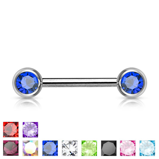 Double Front Facing Gem 316L Surgical Steel Barbell/Nipple Bar 14g - 14mm