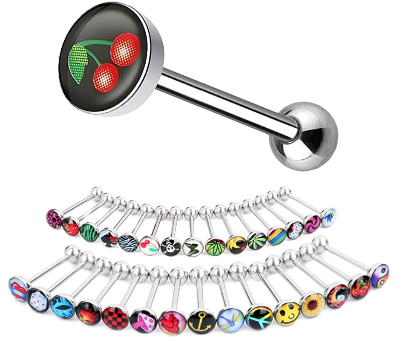 Tongue Barbell - 28 Designs To Choose From - 14g - Bar 16mm - Piercing Jewelry - Surgical Grade Stainless Steel