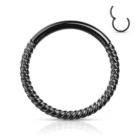 Black Braided Hinged Hoop - 16g - 8-10mm - High Quality Precision 316L Surgical Steel Hinged Segment Hoop Ring