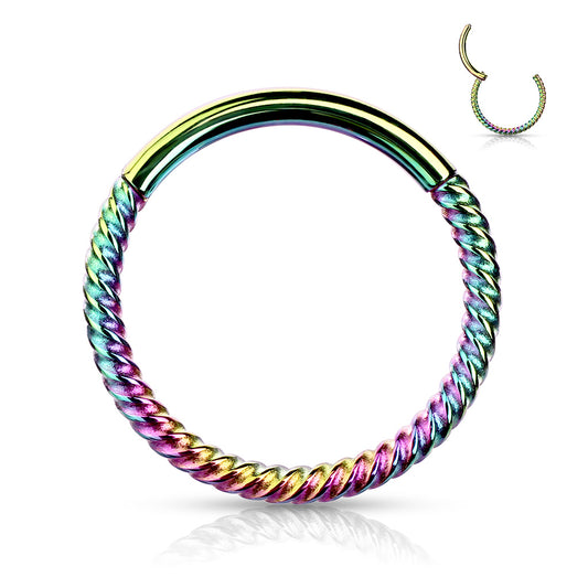 Rainbow Braided Hinged Hoop - 18g - 8mm-10mm - High Quality Precision 316L Surgical Steel Hinged Segment Hoop Ring