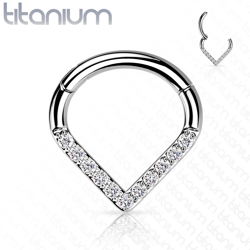 Hinged Hoop - 16g - Implant Grade Titanium - 8mm - with Single Line CZ Paved Chevron