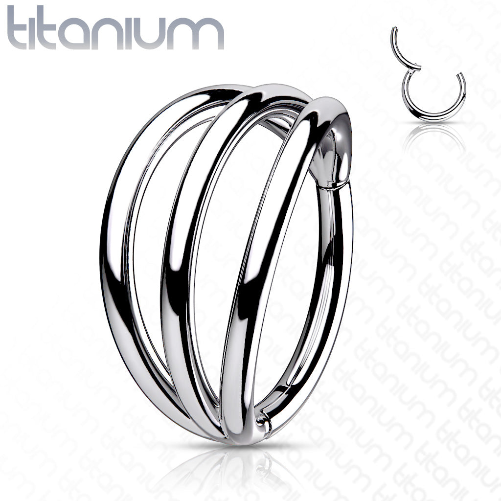 Hinged Triple Hoop - 16g - Implant Grade Titanium - 8mm - Silver