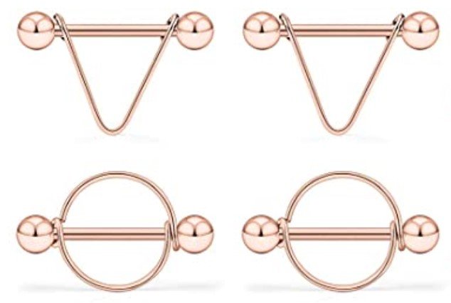 Rose Gold Nipple Shields - 14g - Bar 15mm - Piercing Jewelry - Surgical Grade Stainless Steel 316L