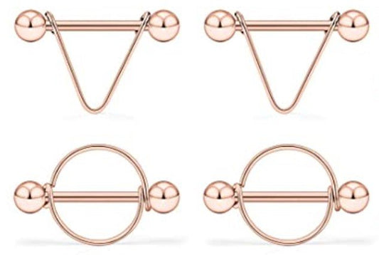 Rose Gold Nipple Shields - 14g - Bar 15mm - Piercing Jewelry - Surgical Grade Stainless Steel 316L