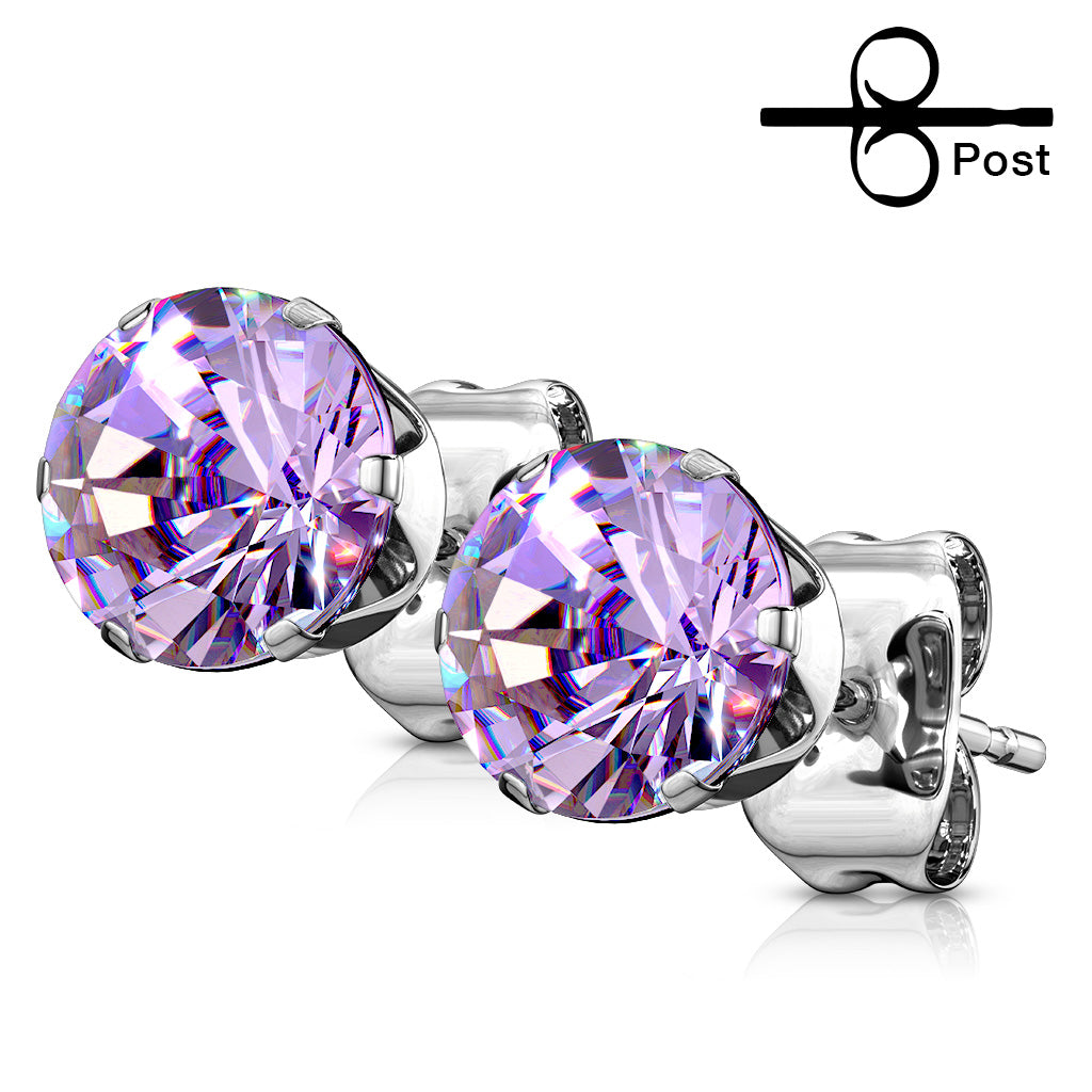 Tanzanite Pair of 20g - 316L Surgical Stainless Steel Stud Earrings with Round Gems