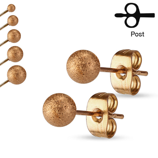 Rose Gold Sand Blast Ball Pair of 20g - 316L Surgical Stainless Steel Stud Earrings