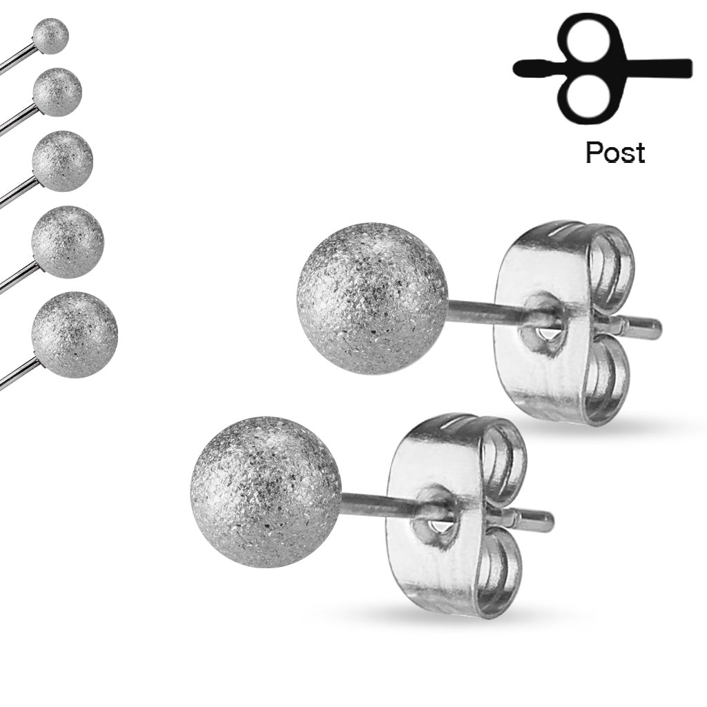 Silver Sand Blast Ball Pair of 20g - 316L Surgical Stainless Steel Stud Earrings