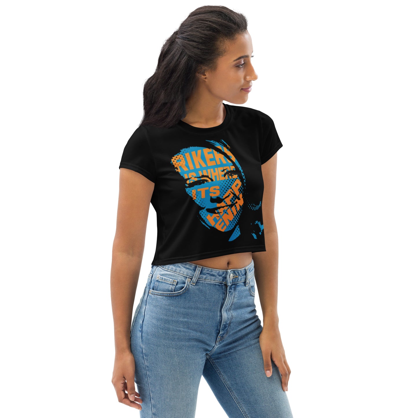 Anna Delvey Rikers Is Where It's Happenin' - All-Over Print Crop Tee