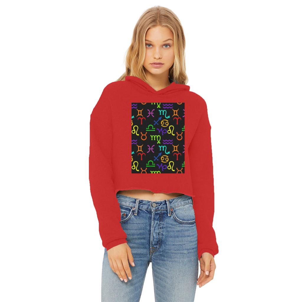 Colorful Zodiac Ladies Cropped Raw Edge Hoodie