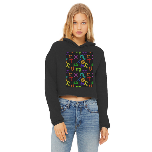 Colorful Zodiac Ladies Cropped Raw Edge Hoodie