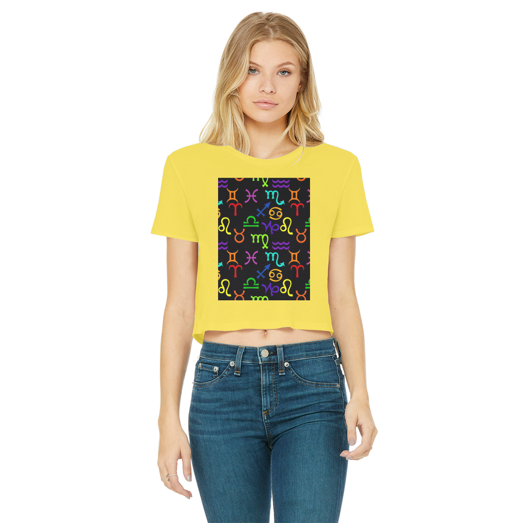 Colorful Zodiac Classic Women's Cropped Raw Edge T-Shirt