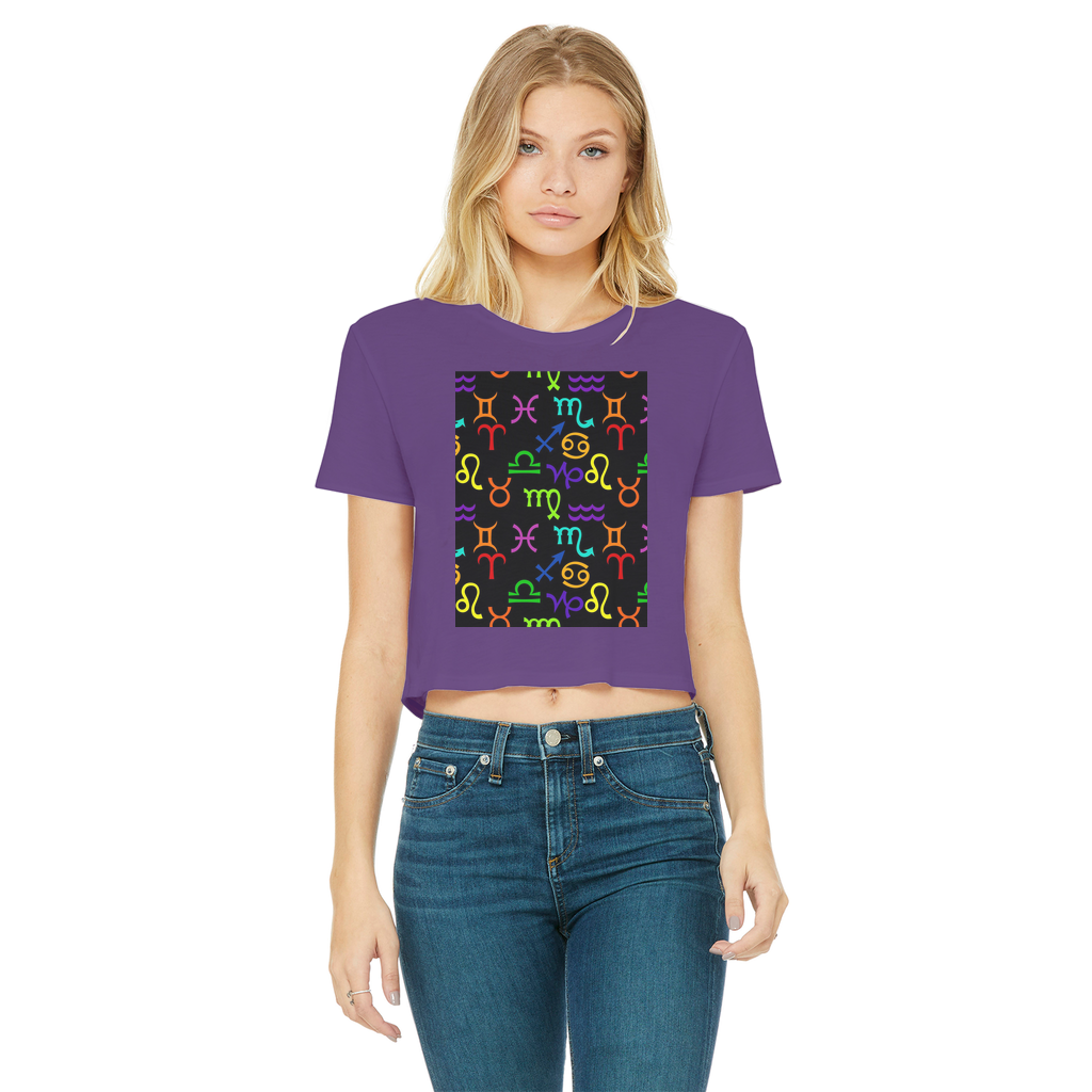 Colorful Zodiac Classic Women's Cropped Raw Edge T-Shirt