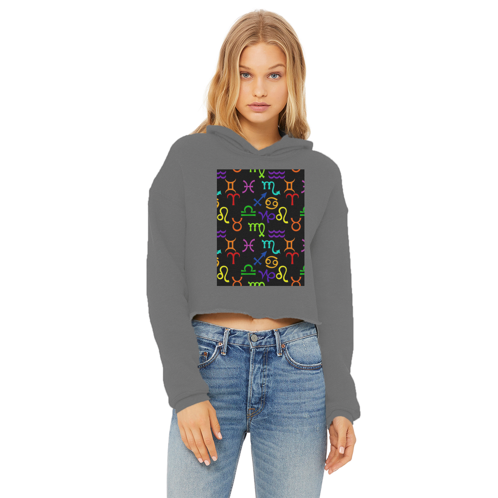 Colorful Zodiac Ladies Cropped Raw Edge Hoodie