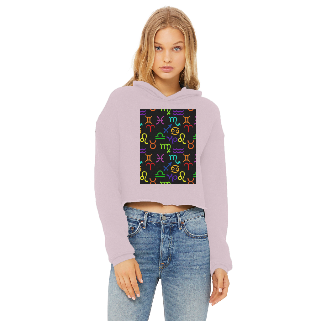 Colorful Zodiac Ladies Cropped Raw Edge Hoodie