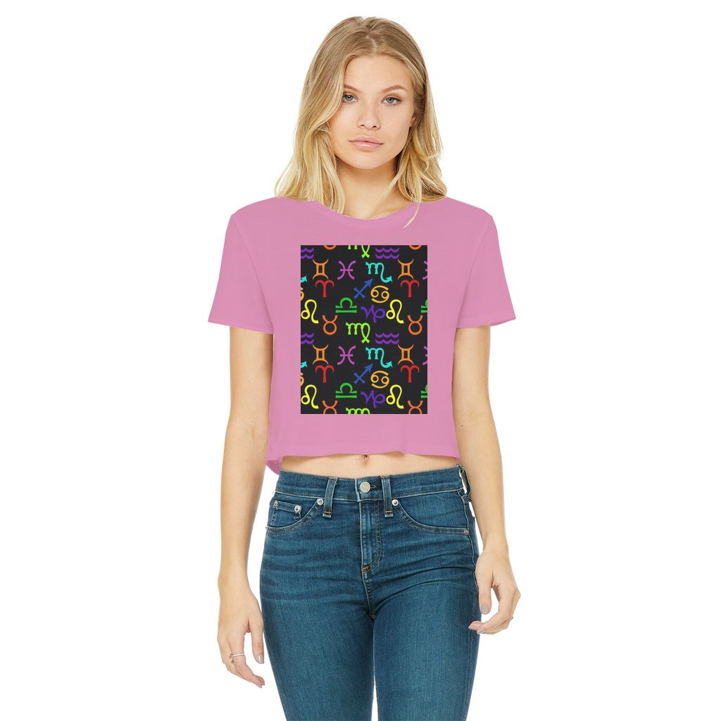 Colorful Zodiac Classic Women's Cropped Raw Edge T-Shirt