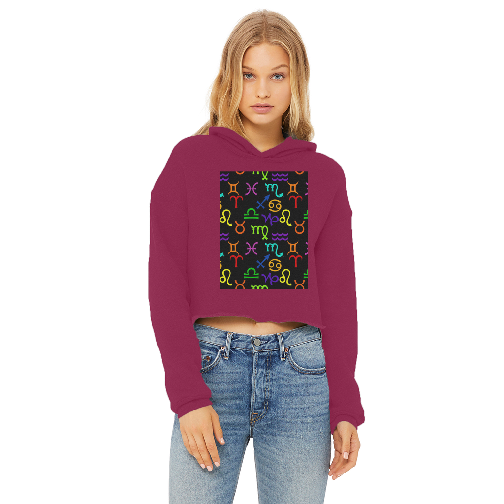 Colorful Zodiac Ladies Cropped Raw Edge Hoodie