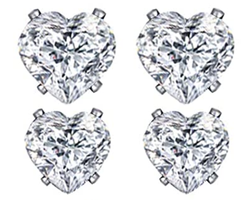 Stud Earrings Heart Clear Set 4-8mm 18g - Piercing Jewelry - Surgical Grade Stainless Steel