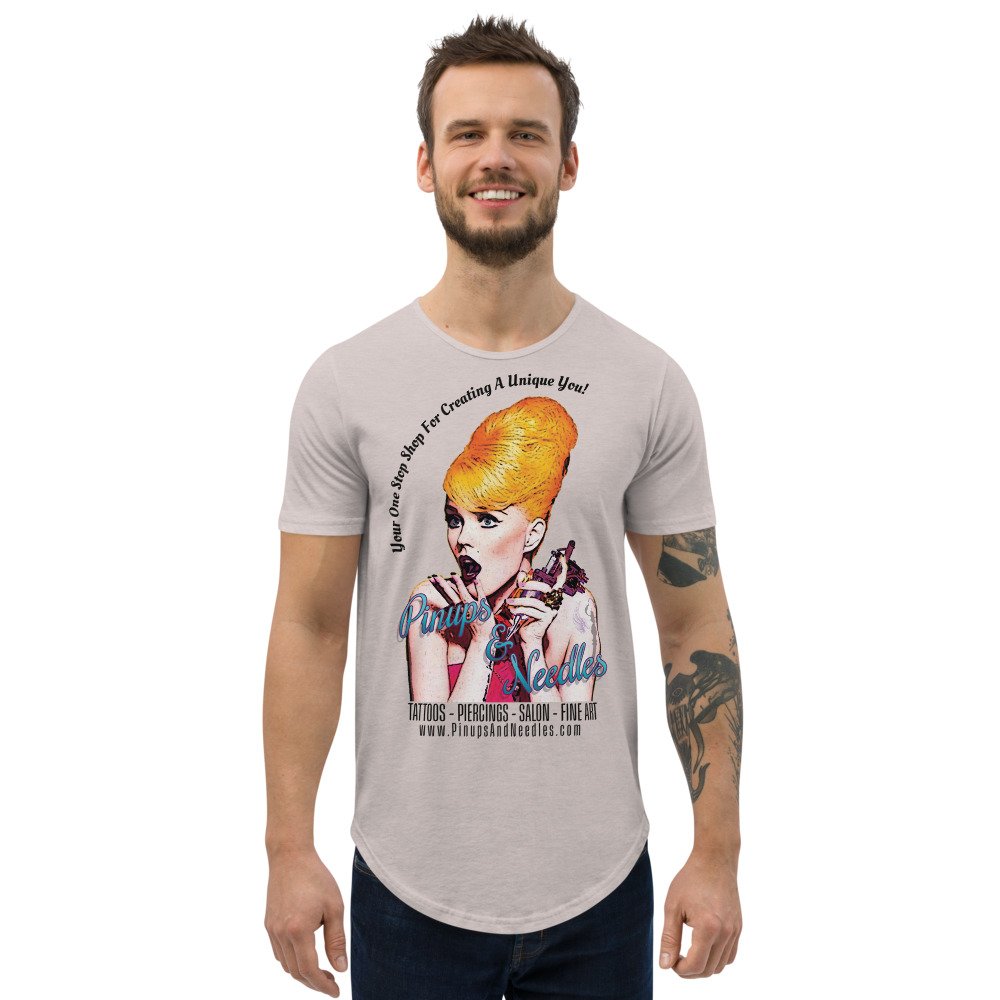 Pinups And Needles Your One Stop Shop Men's Curved Hem T-Shirt