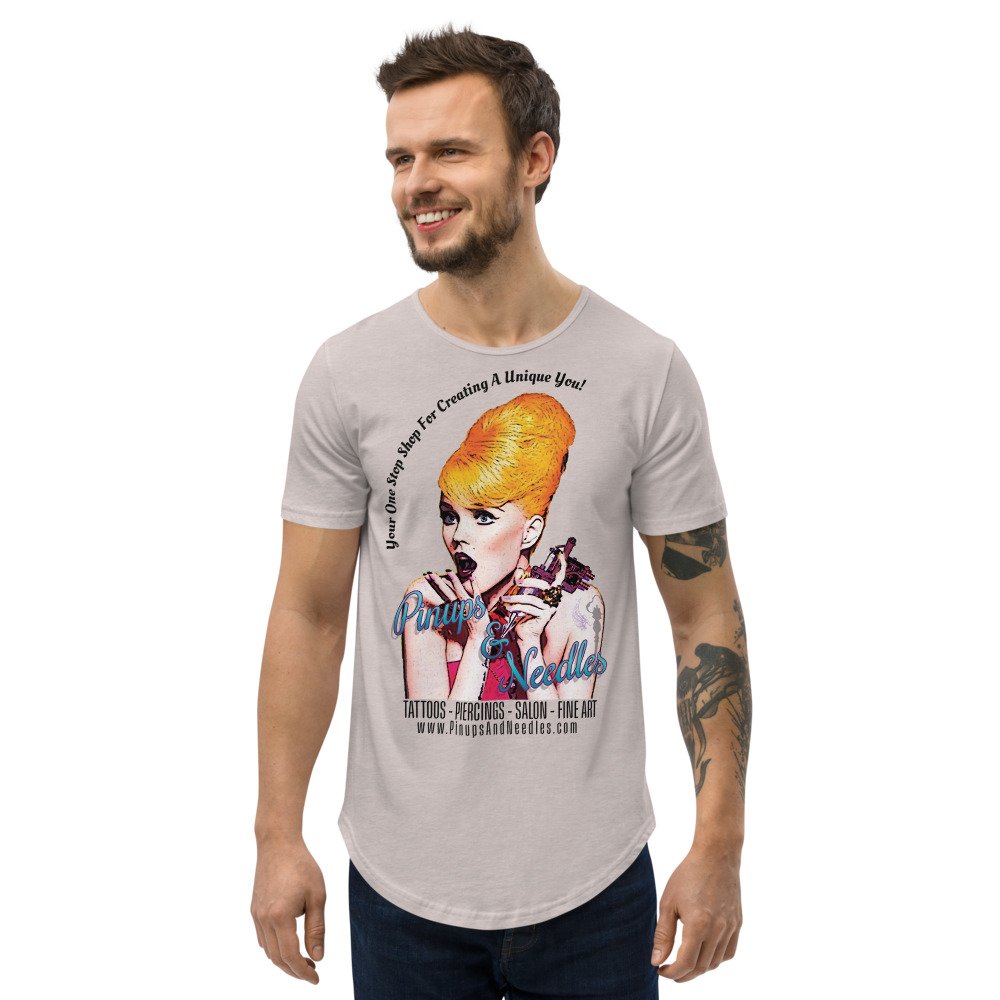 Pinups And Needles Your One Stop Shop Men's Curved Hem T-Shirt