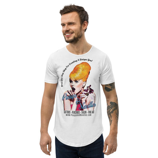 Pinups And Needles Your One Stop Shop Men's Curved Hem T-Shirt