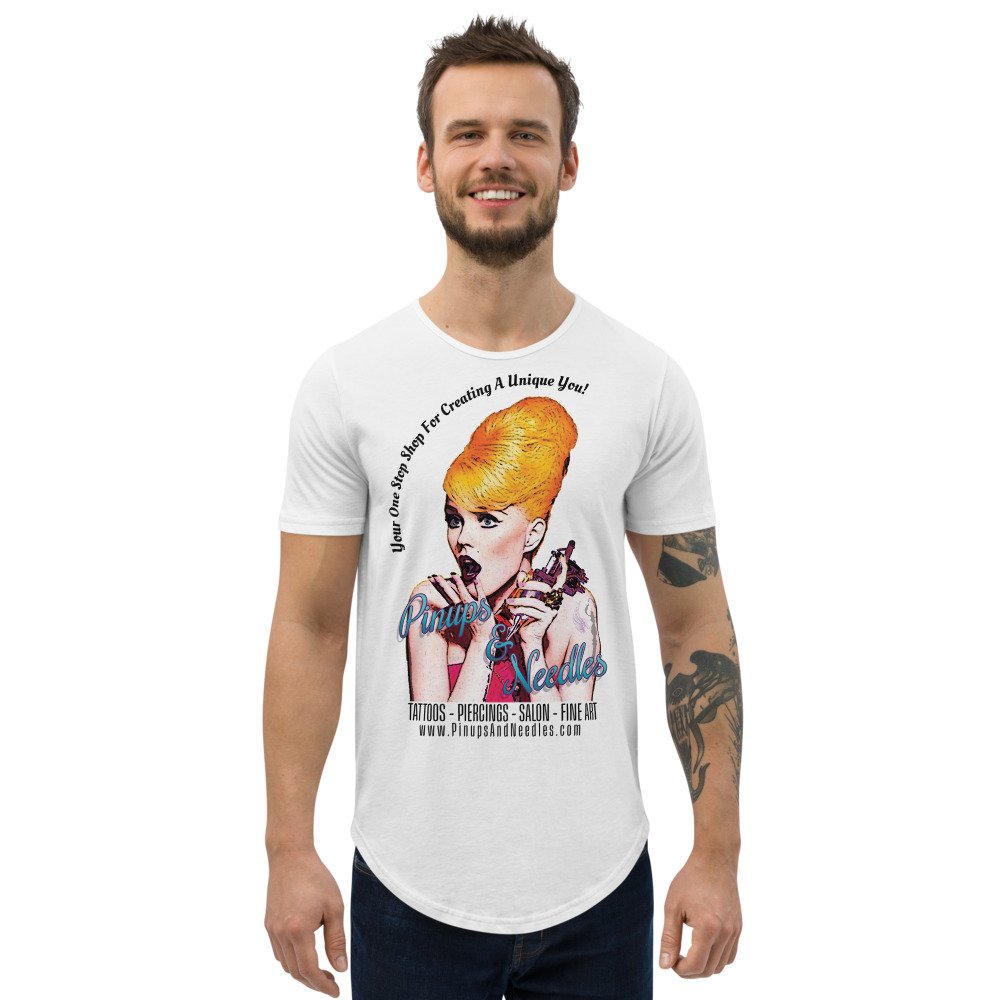 Pinups And Needles Your One Stop Shop Men's Curved Hem T-Shirt