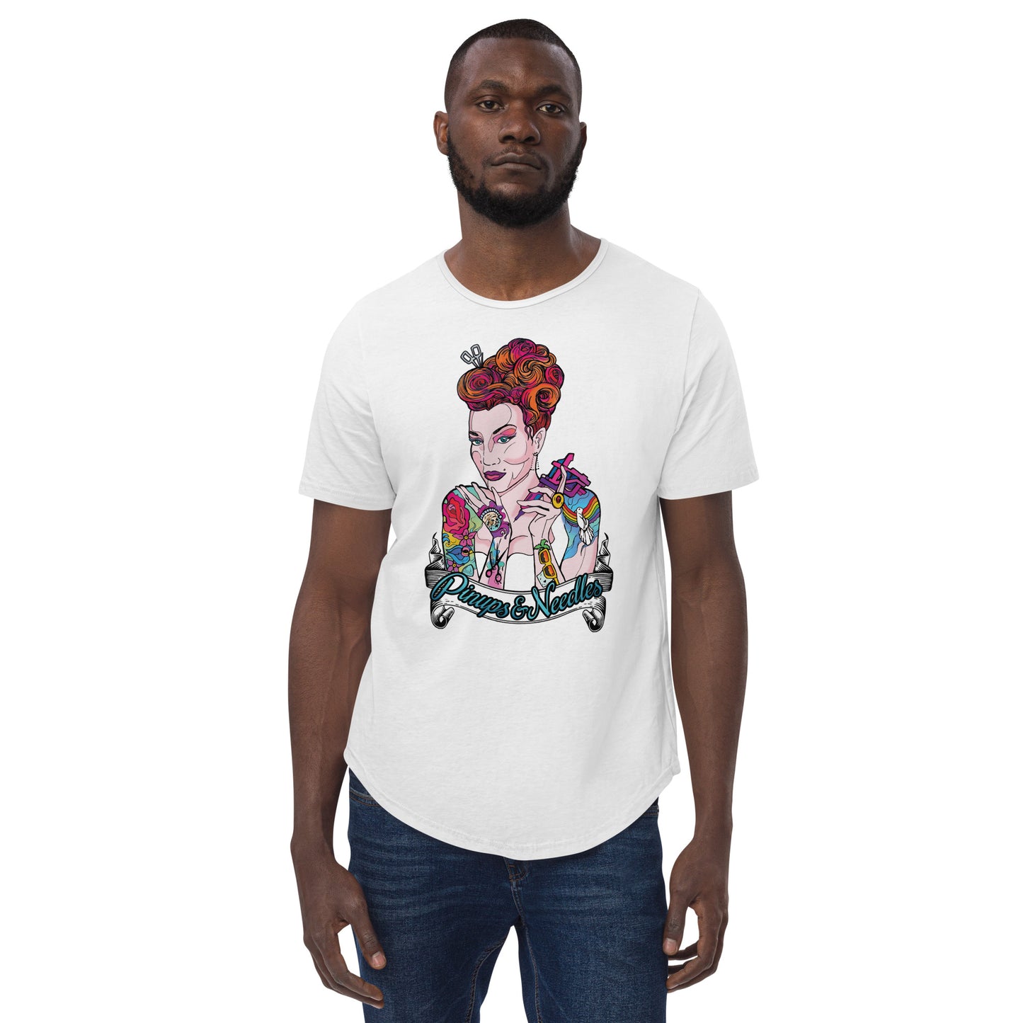 Pinups and Needles 2.0 Men's Curved Hem T-Shirt